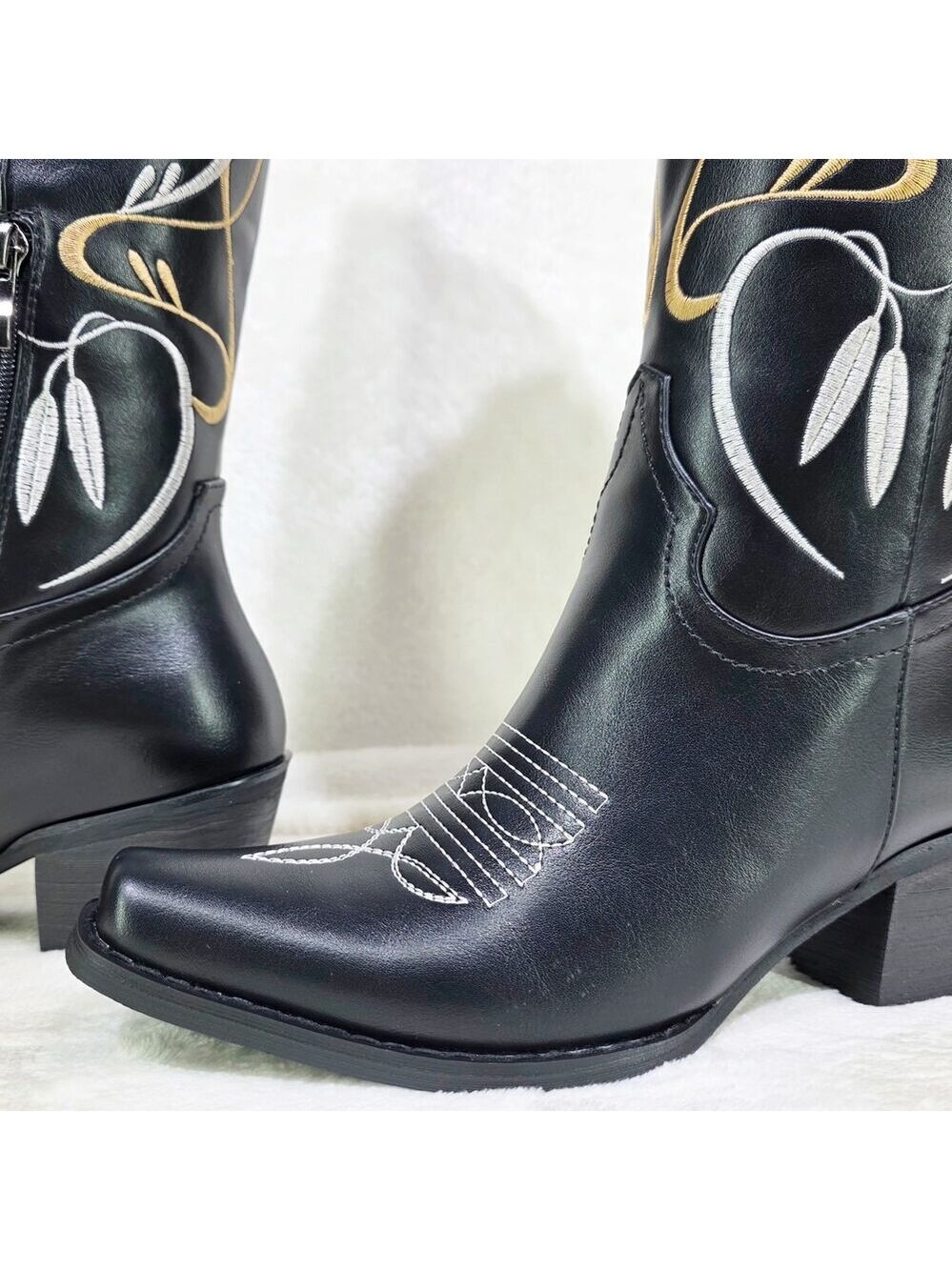 NIB Lily Bell Embroidery Country Western Cowgirl Calf Knee Boots Black - Picture 11 of 13